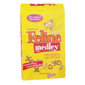 Yellow Feline Medley Cat Food Bag.