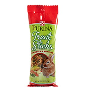 Purina Rabbit Treat Sticks in red and green bag.