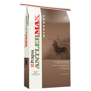 Antlermax Deer Mineral in brown feed bag.