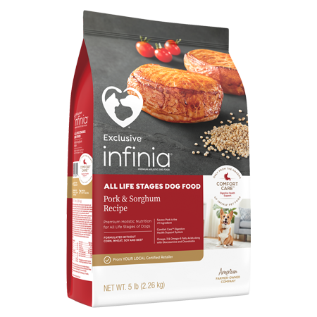 Infinia All Life Stages Dog Food Pork and Sorghum Recipe Farmers