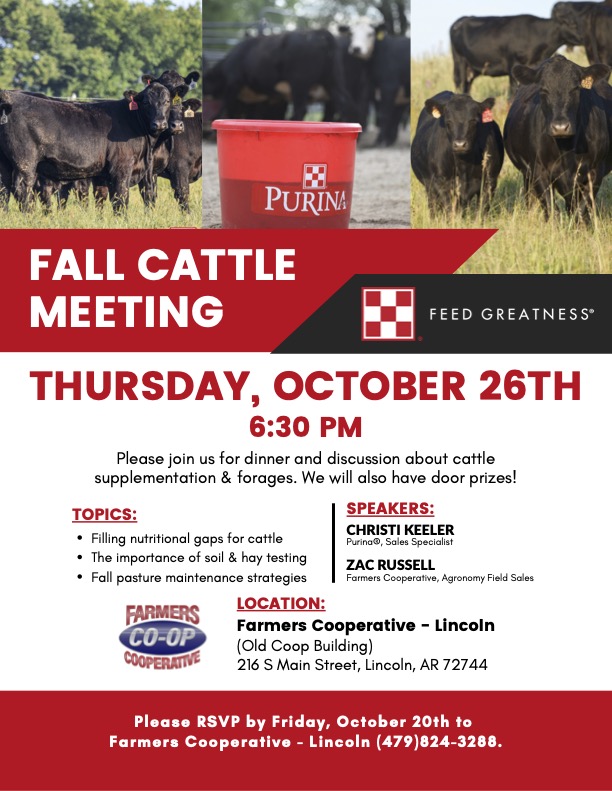 Farmers Coop Fall Cattle Meeting at the Lincoln Store on October 26th