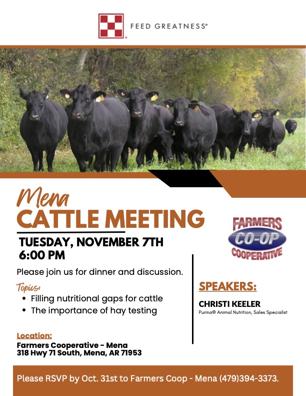 Farmers Coop Mena Fall Cattle Meeting Nov 7th, 2023