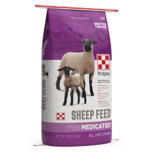 Purina Delta Lamb & Ewe Breeder DX30. 5050-lb purple feed bag.